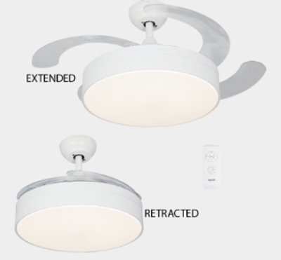Retractable Blade Ceiling Fan 42" with LED Light and Remote – White FCF055
