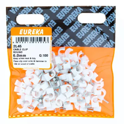 Eureka Cable Clip Round White 6mm (100 Pack)