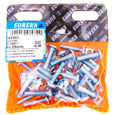 Eureka Gutter Bolt & Nut Galvanised 6 x 25mm (30 Pack)