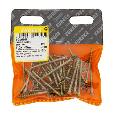 Eureka Chipboard Screw Pozi Drive Smooth Shank Yellow Passivated 4 x 45mm (50 Pack)